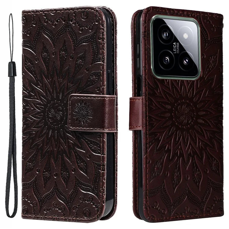 KT Imprinting Flower Series-1 For Xiaomi 14 Case Imprint Leather Wallet Stand Phone Cover