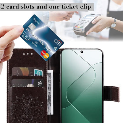 KT Imprinting Flower Series-1 For Xiaomi 14 Case Imprint Leather Wallet Stand Phone Cover
