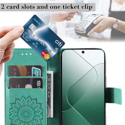 KT Imprinting Flower Series-1 For Xiaomi 14 Case Imprint Leather Wallet Stand Phone Cover