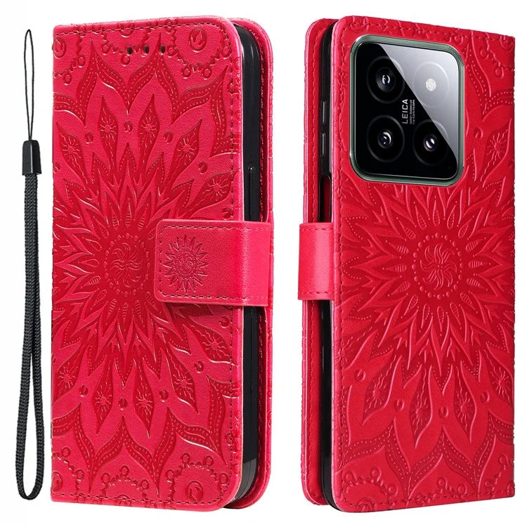 KT Imprinting Flower Series-1 For Xiaomi 14 Case Imprint Leather Wallet Stand Phone Cover