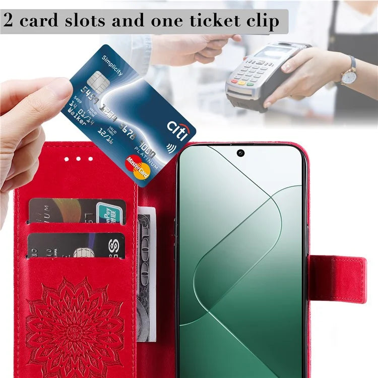 KT Imprinting Flower Series-1 For Xiaomi 14 Case Imprint Leather Wallet Stand Phone Cover