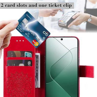 KT Imprinting Flower Series-1 For Xiaomi 14 Case Imprint Leather Wallet Stand Phone Cover