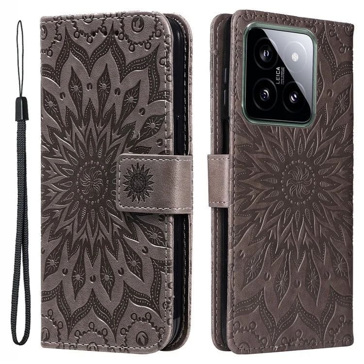 KT Imprinting Flower Series-1 For Xiaomi 14 Case Imprint Leather Wallet Stand Phone Cover