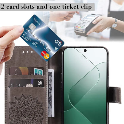 KT Imprinting Flower Series-1 For Xiaomi 14 Case Imprint Leather Wallet Stand Phone Cover