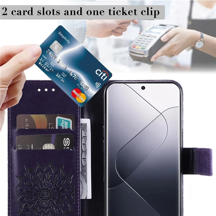 KT Imprinting Flower Series-1 For Xiaomi 14 Pro Magnetic Phone Case PU Leather Wallet Protective Cover