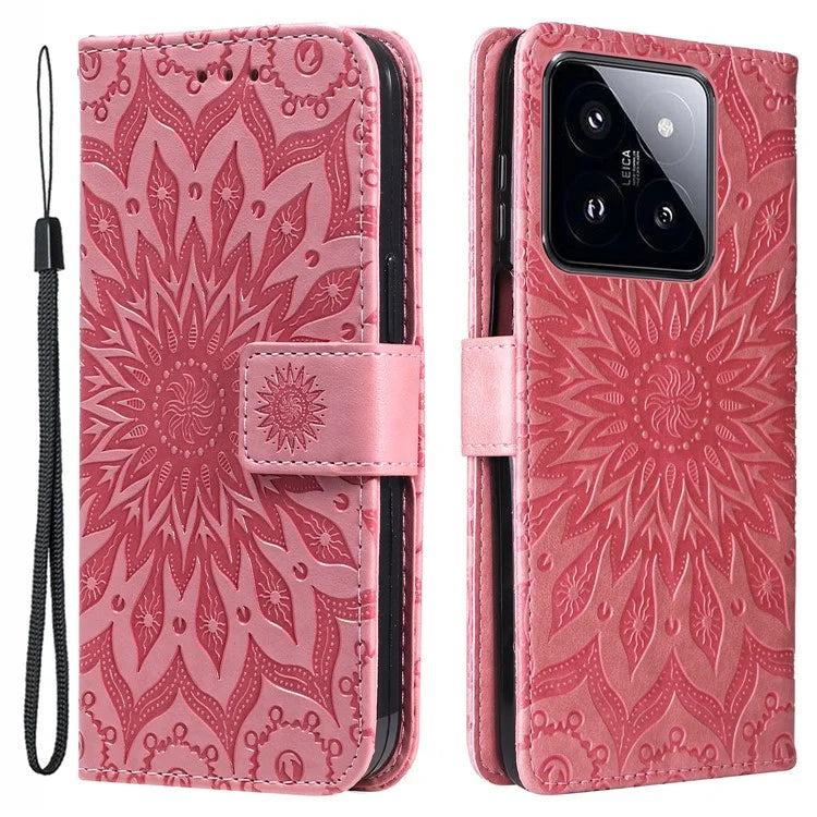KT Imprinting Flower Series-1 For Xiaomi 14 Pro Magnetic Phone Case PU Leather Wallet Protective Cover