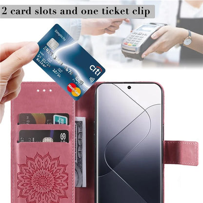 KT Imprinting Flower Series-1 For Xiaomi 14 Pro Magnetic Phone Case PU Leather Wallet Protective Cover