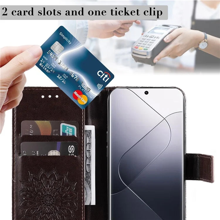 KT Imprinting Flower Series-1 For Xiaomi 14 Pro Magnetic Phone Case PU Leather Wallet Protective Cover