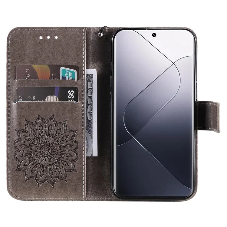KT Imprinting Flower Series-1 For Xiaomi 14 Pro Magnetic Phone Case PU Leather Wallet Protective Cover