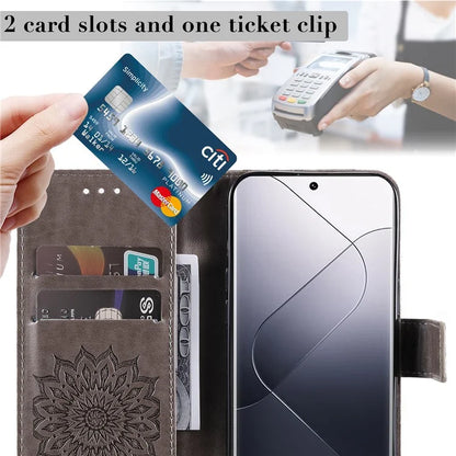 KT Imprinting Flower Series-1 For Xiaomi 14 Pro Magnetic Phone Case PU Leather Wallet Protective Cover
