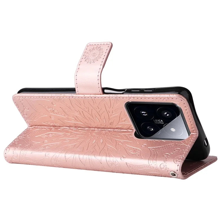 KT Imprinting Flower Series-1 For Xiaomi 14 Pro Magnetic Phone Case PU Leather Wallet Protective Cover