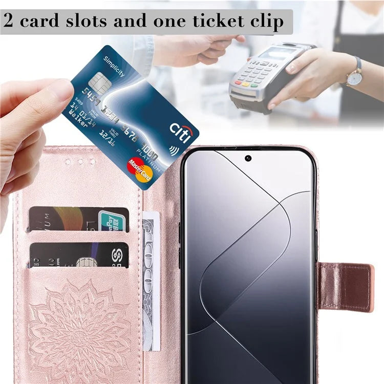 KT Imprinting Flower Series-1 For Xiaomi 14 Pro Magnetic Phone Case PU Leather Wallet Protective Cover