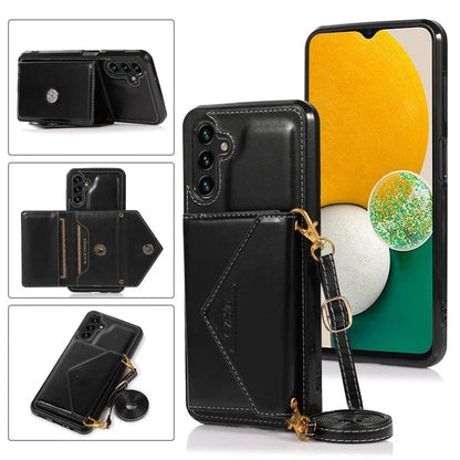 For Samsung Galaxy A05s 4G Case Card Holder Kickstand PU Leather+TPU Cover with Shoulder Strap