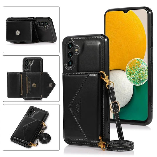 For Samsung Galaxy A05s 4G Case Card Holder Kickstand PU Leather+TPU Cover with Shoulder Strap