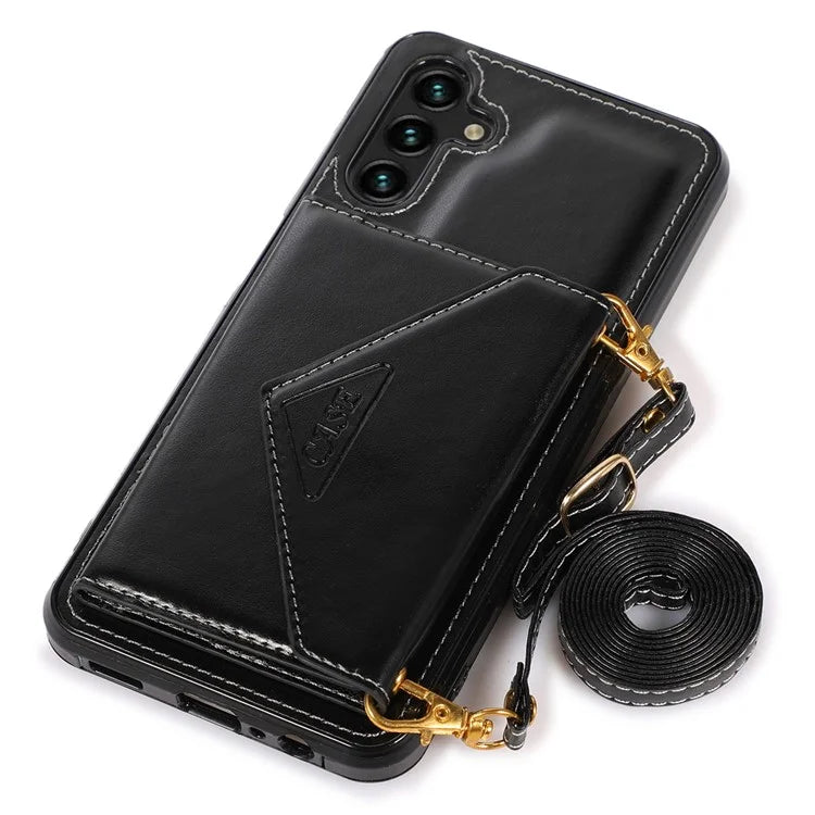 For Samsung Galaxy A05s 4G Case Card Holder Kickstand PU Leather+TPU Cover with Shoulder Strap