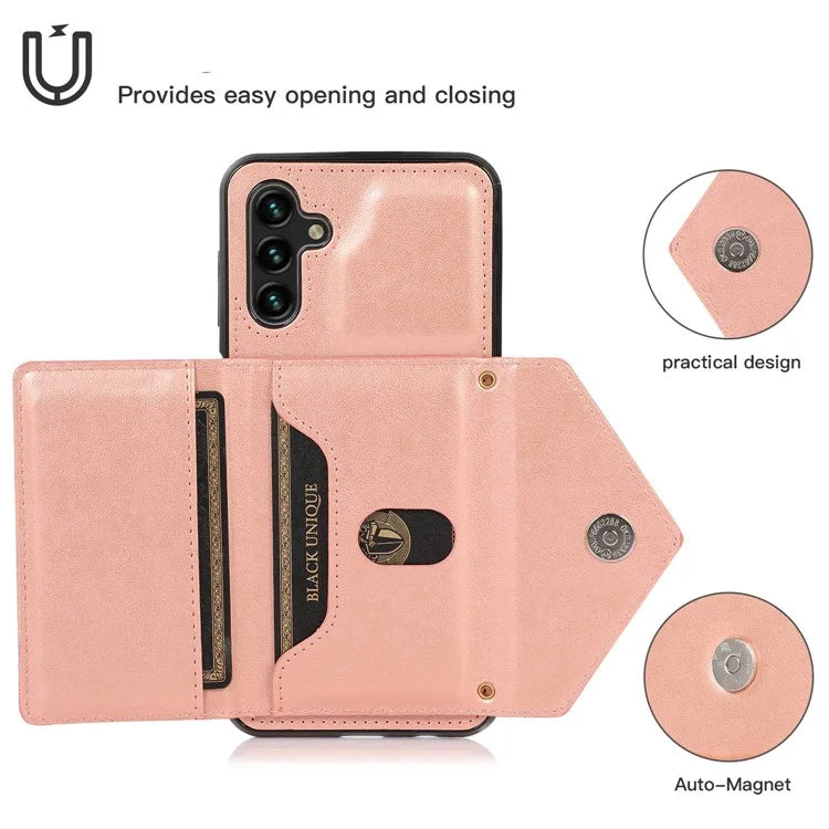 For Samsung Galaxy A05s 4G Case Card Holder Kickstand PU Leather+TPU Cover with Shoulder Strap