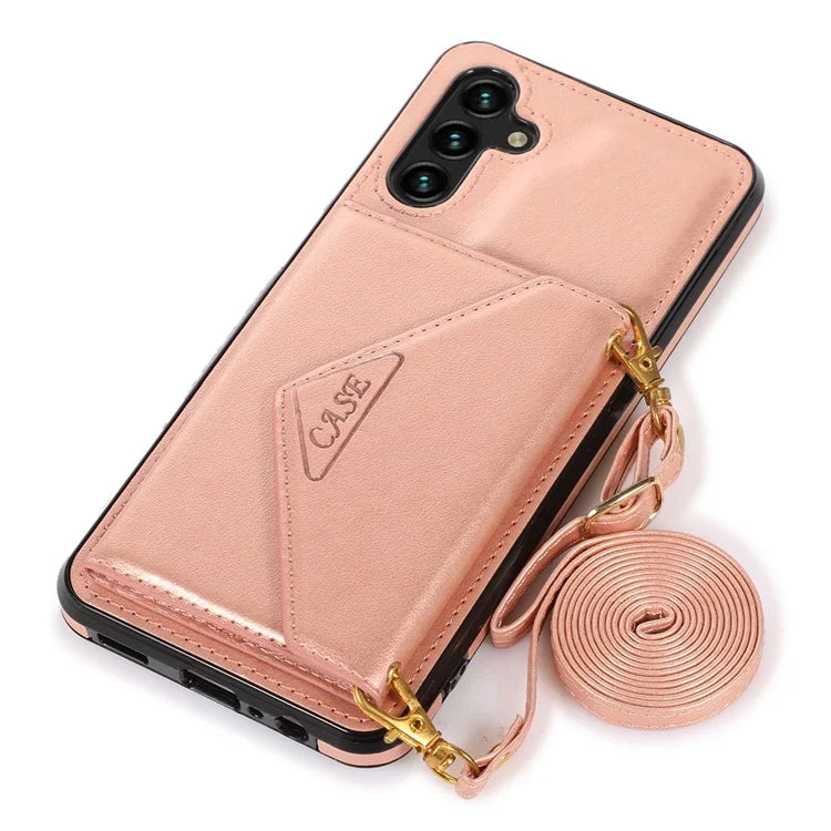 For Samsung Galaxy A05s 4G Case Card Holder Kickstand PU Leather+TPU Cover with Shoulder Strap