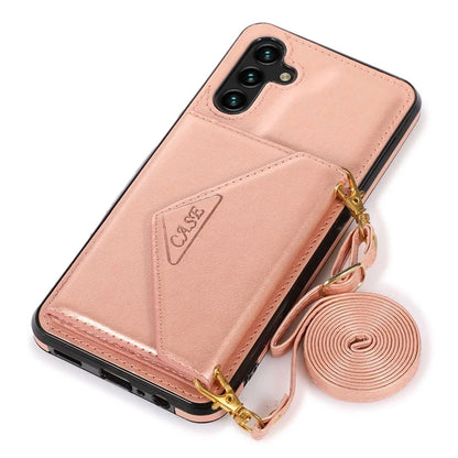 For Samsung Galaxy A05s 4G Case Card Holder Kickstand PU Leather+TPU Cover with Shoulder Strap