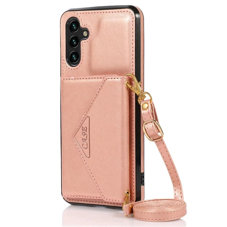For Samsung Galaxy A05s 4G Case Card Holder Kickstand PU Leather+TPU Cover with Shoulder Strap
