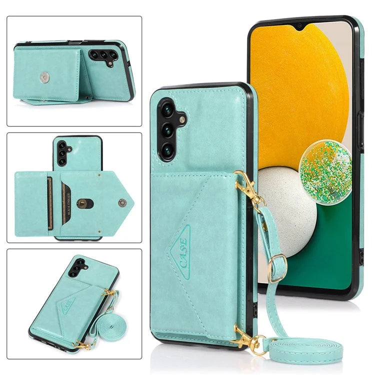 For Samsung Galaxy A05s 4G Case Card Holder Kickstand PU Leather+TPU Cover with Shoulder Strap