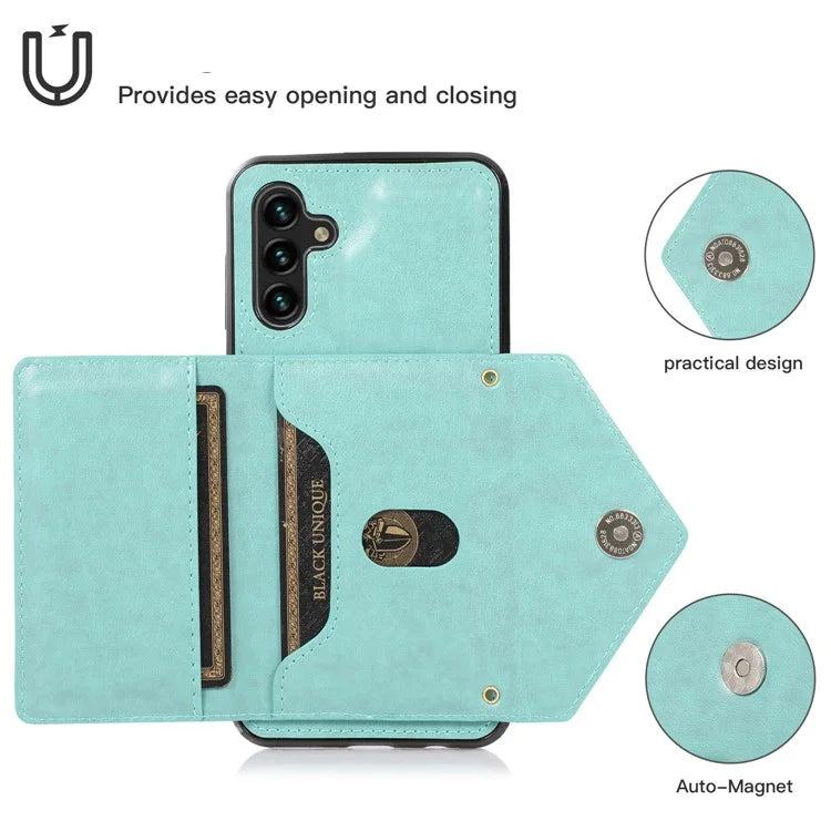 For Samsung Galaxy A05s 4G Case Card Holder Kickstand PU Leather+TPU Cover with Shoulder Strap