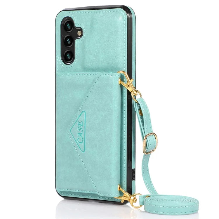 For Samsung Galaxy A05s 4G Case Card Holder Kickstand PU Leather+TPU Cover with Shoulder Strap