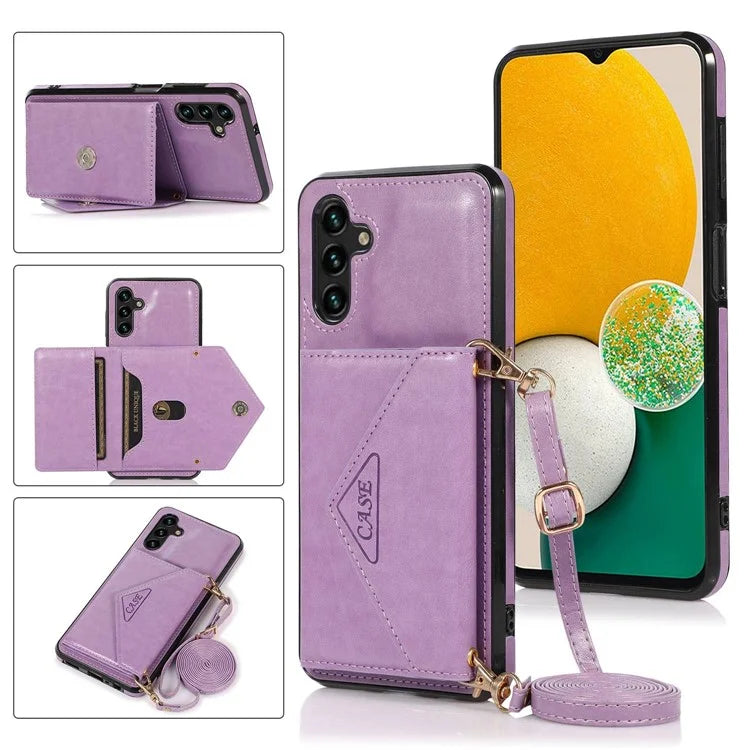 For Samsung Galaxy A05s 4G Case Card Holder Kickstand PU Leather+TPU Cover with Shoulder Strap