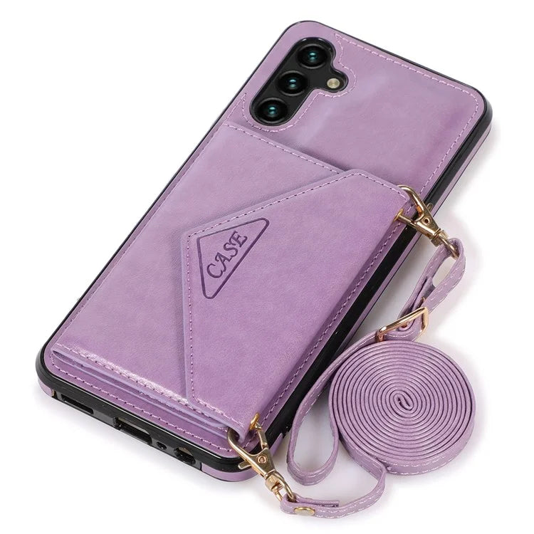 For Samsung Galaxy A05s 4G Case Card Holder Kickstand PU Leather+TPU Cover with Shoulder Strap