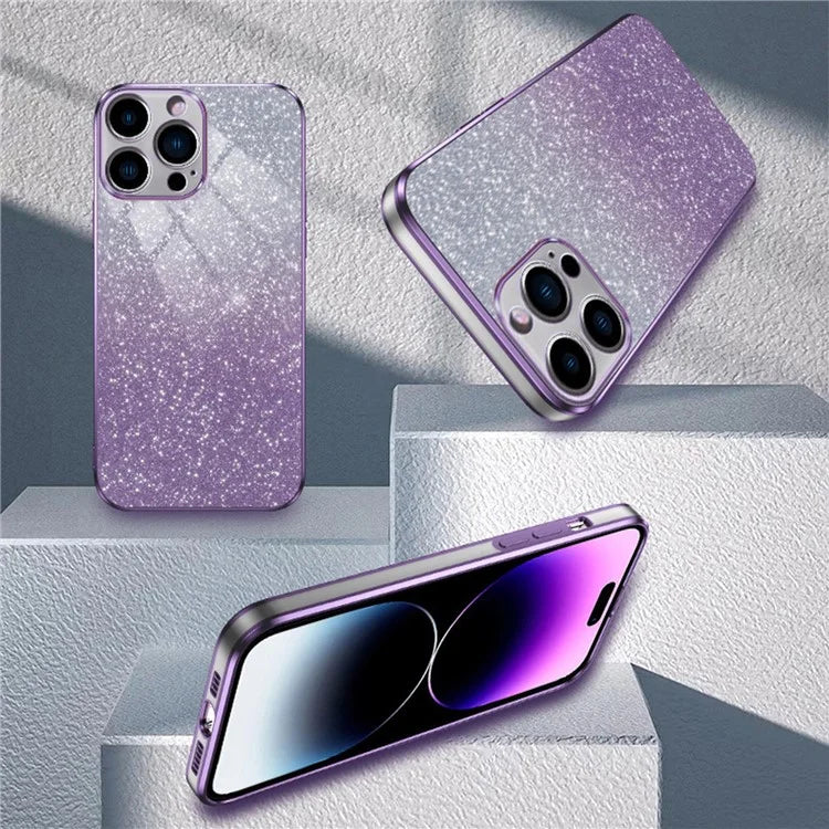 For iPhone 14 Pro Max Cell Phone Case 6D Electroplating Glitter Powder TPU Fall-proof Cover