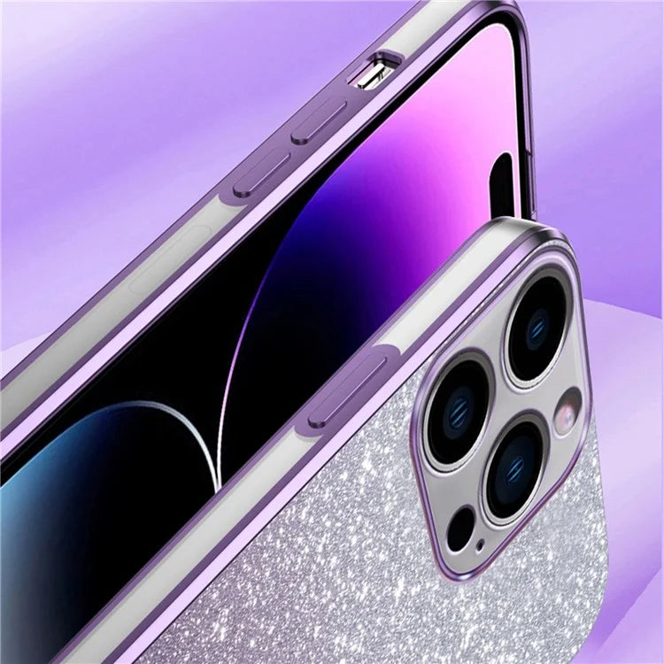 For iPhone 14 Pro Max Cell Phone Case 6D Electroplating Glitter Powder TPU Fall-proof Cover