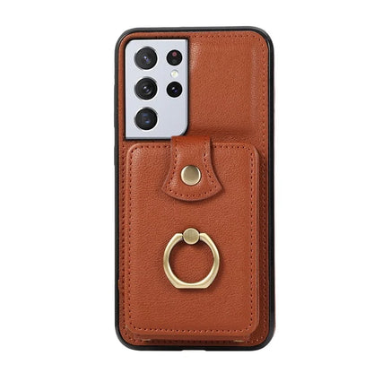 For Samsung Galaxy S21 Ultra 5G Case Card Holder Kickstand TPU+PU Leather Phone Cover