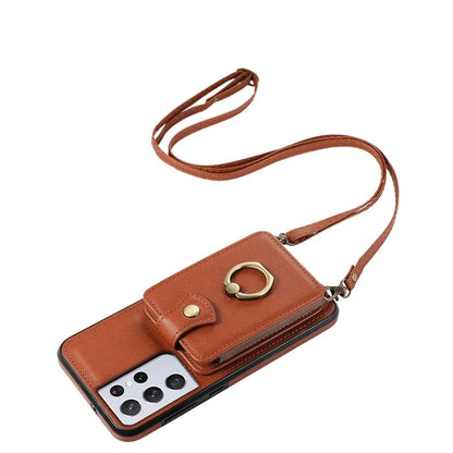 For Samsung Galaxy S21 Ultra 5G Case Card Holder Kickstand TPU+PU Leather Phone Cover