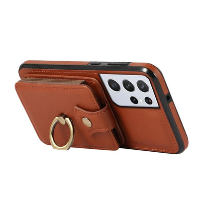 For Samsung Galaxy S21 Ultra 5G Case Card Holder Kickstand TPU+PU Leather Phone Cover
