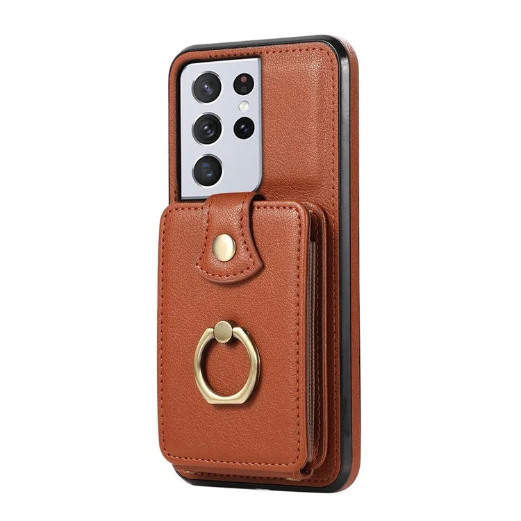 For Samsung Galaxy S21 Ultra 5G Case Card Holder Kickstand TPU+PU Leather Phone Cover