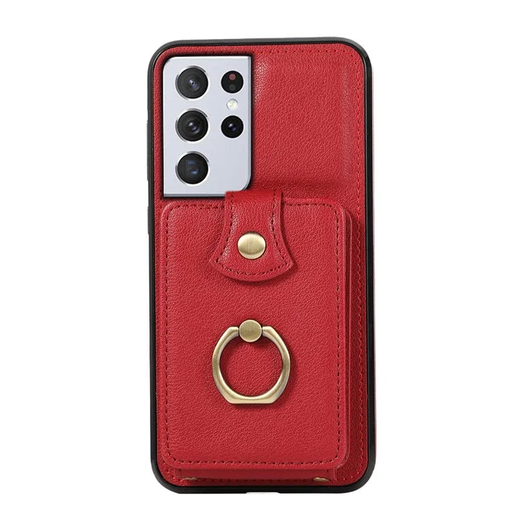 For Samsung Galaxy S21 Ultra 5G Case Card Holder Kickstand TPU+PU Leather Phone Cover