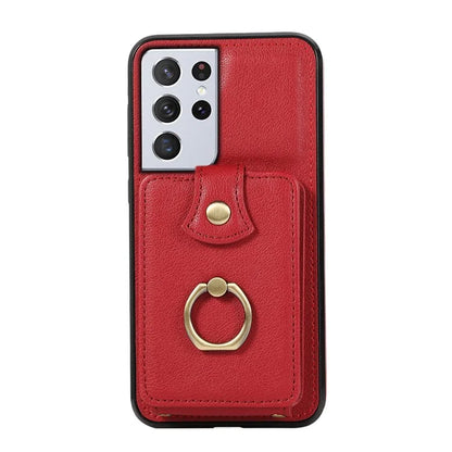 For Samsung Galaxy S21 Ultra 5G Case Card Holder Kickstand TPU+PU Leather Phone Cover