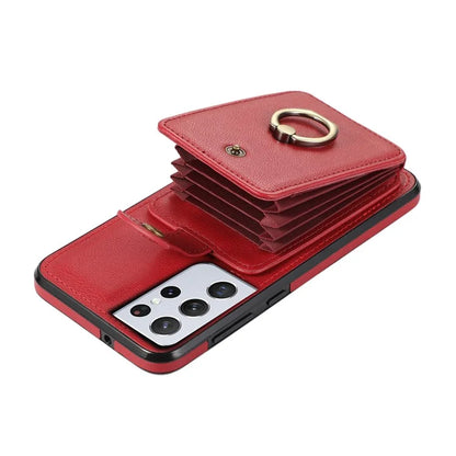 For Samsung Galaxy S21 Ultra 5G Case Card Holder Kickstand TPU+PU Leather Phone Cover