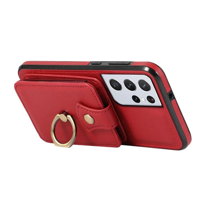 For Samsung Galaxy S21 Ultra 5G Case Card Holder Kickstand TPU+PU Leather Phone Cover