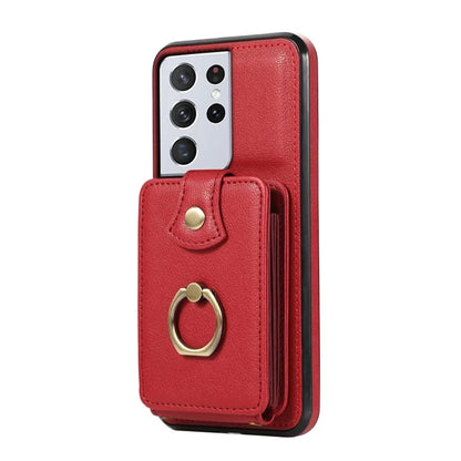 For Samsung Galaxy S21 Ultra 5G Case Card Holder Kickstand TPU+PU Leather Phone Cover