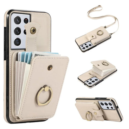 For Samsung Galaxy S21 Ultra 5G Case Card Holder Kickstand TPU+PU Leather Phone Cover