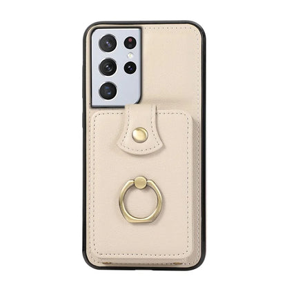 For Samsung Galaxy S21 Ultra 5G Case Card Holder Kickstand TPU+PU Leather Phone Cover