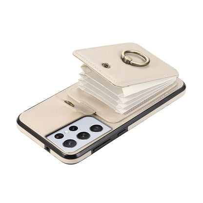 For Samsung Galaxy S21 Ultra 5G Case Card Holder Kickstand TPU+PU Leather Phone Cover