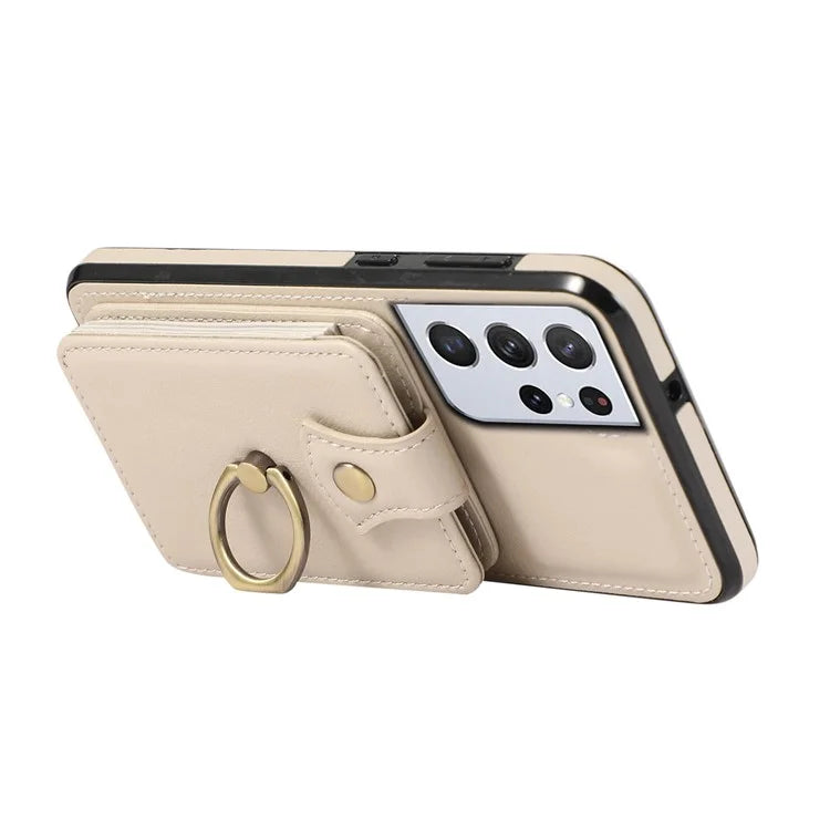 For Samsung Galaxy S21 Ultra 5G Case Card Holder Kickstand TPU+PU Leather Phone Cover