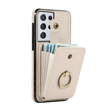 For Samsung Galaxy S21 Ultra 5G Case Card Holder Kickstand TPU+PU Leather Phone Cover