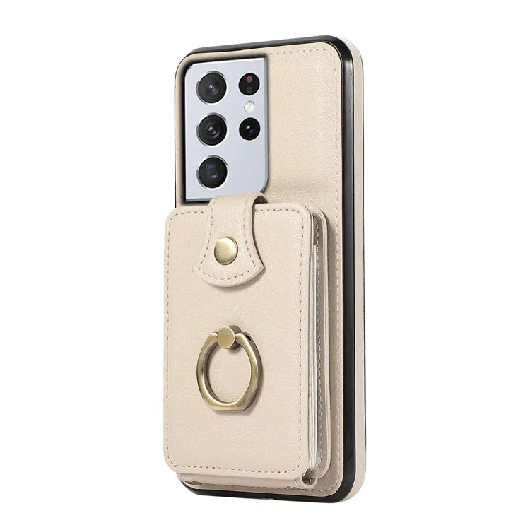 For Samsung Galaxy S21 Ultra 5G Case Card Holder Kickstand TPU+PU Leather Phone Cover