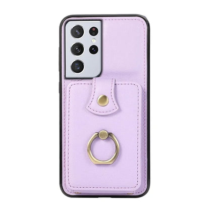For Samsung Galaxy S21 Ultra 5G Case Card Holder Kickstand TPU+PU Leather Phone Cover