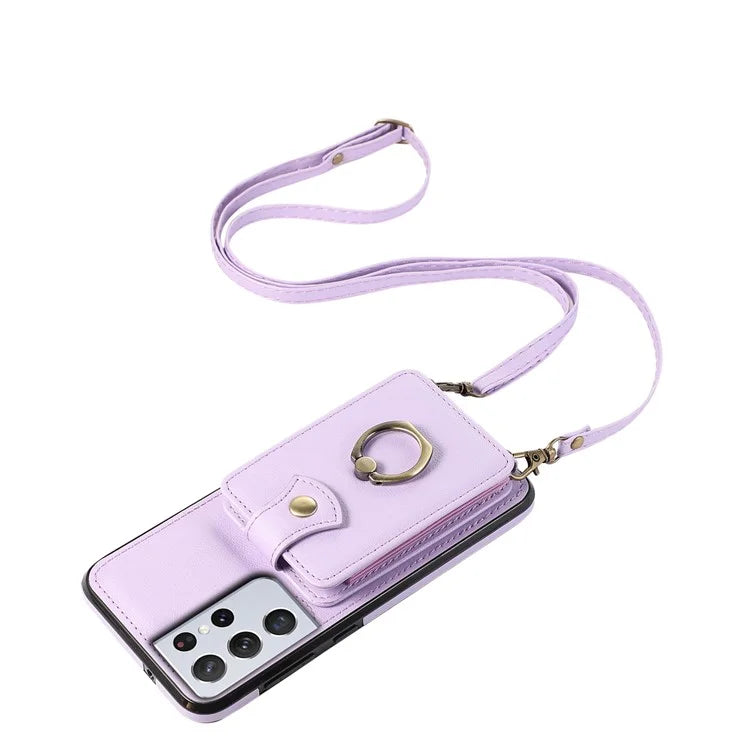 For Samsung Galaxy S21 Ultra 5G Case Card Holder Kickstand TPU+PU Leather Phone Cover