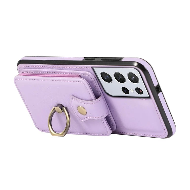 For Samsung Galaxy S21 Ultra 5G Case Card Holder Kickstand TPU+PU Leather Phone Cover