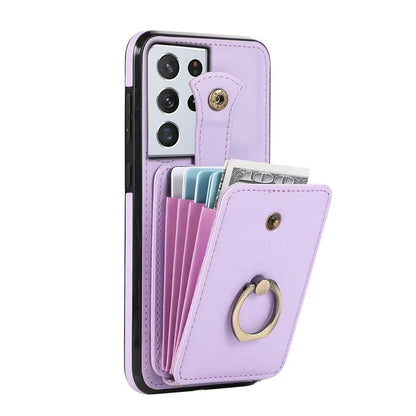 For Samsung Galaxy S21 Ultra 5G Case Card Holder Kickstand TPU+PU Leather Phone Cover