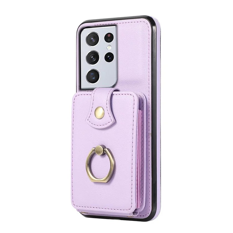 For Samsung Galaxy S21 Ultra 5G Case Card Holder Kickstand TPU+PU Leather Phone Cover